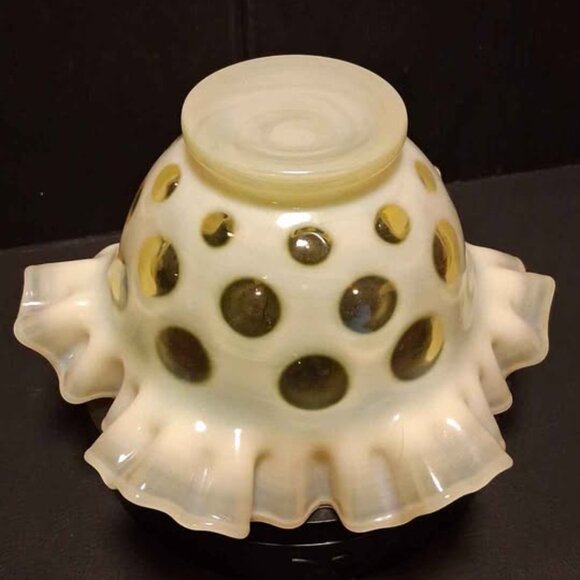 Fenton Uranium Glass Topaz Opalescent Coin Dot Ruffled Bowl - Picture 3 of 5
